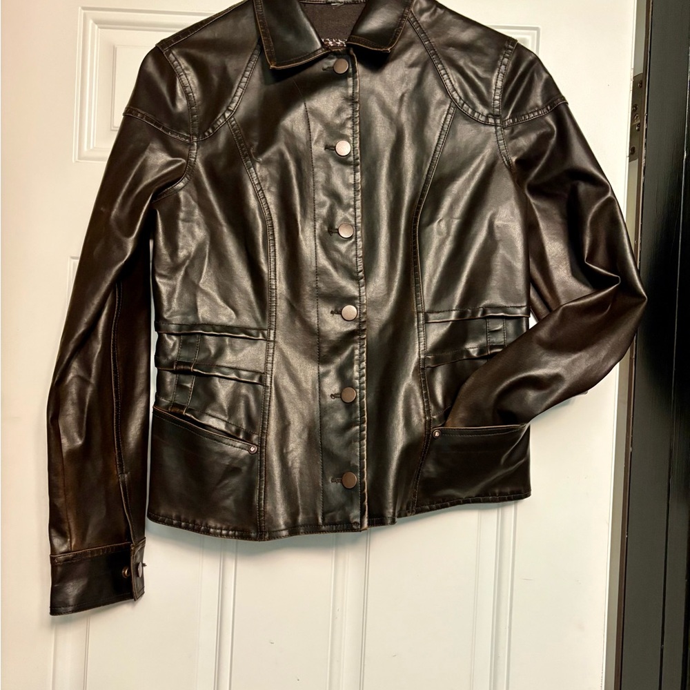 Dark Brown Faux Leather Moto Jacket